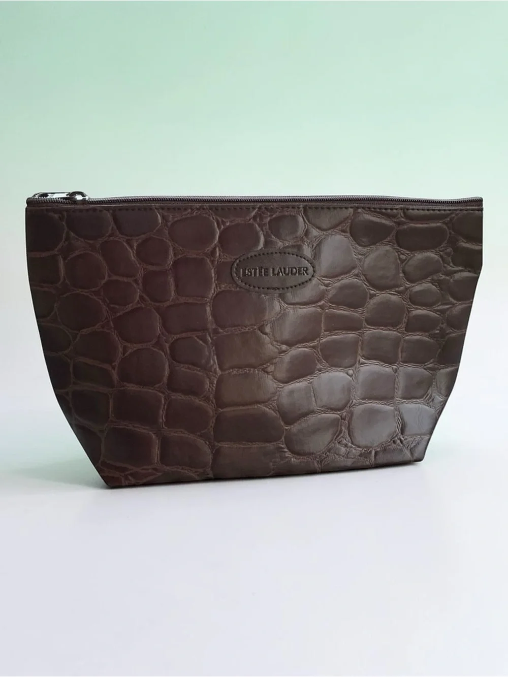 Estée Lauder Brown Croc Embossed Cosmetic Bag Makeup Travel Pouch
